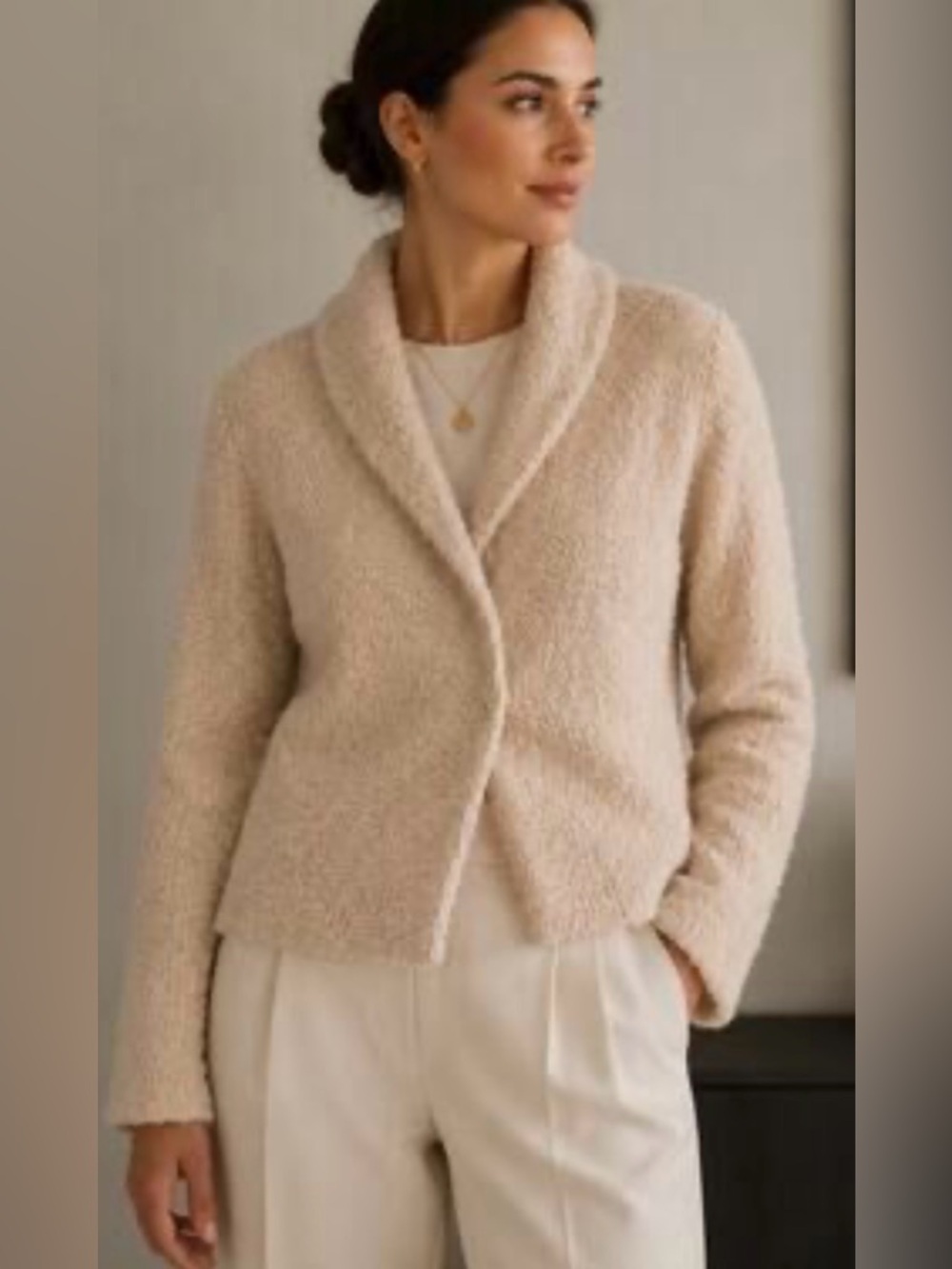 Eileen Fisher NWT Fuzzy Coat Jacket Airy Boucle Wool Blend Cream / Ivory Size 3X